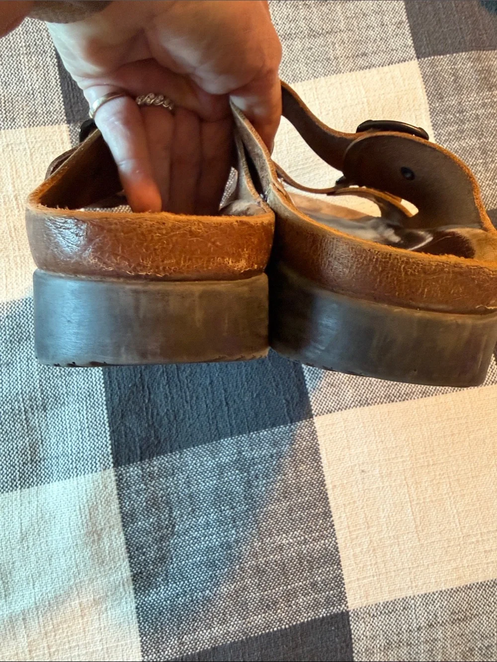 Mephisto Men's Brown Double-Strap Slide Sandals with Buckles
